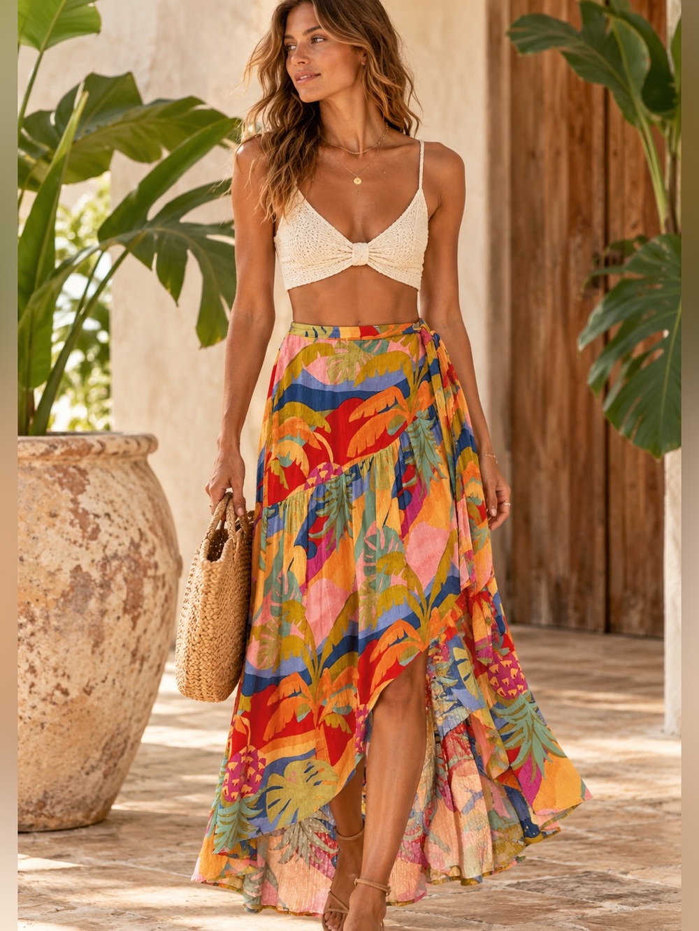 Christian Siriano tropical print  wrap skirt